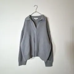 ユニクロ　スムースコットンリラックスポロセーター　XL グレー　長袖　美品
