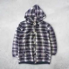 チェック柄 パーカー ジャケット フード付き М 薄手 羽織り カジュアル