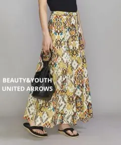 BEAUTY&YOUTH◆エスニックプリントフレアマキシスカート◆イエロー系M