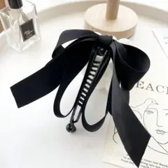 ブラックリボンヘアクリップ バナナクリップ