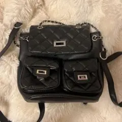 Shein ブラック キルティングバッグ 3ポケット