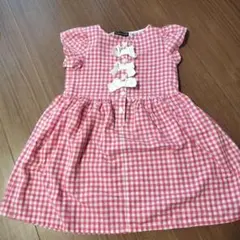 ピンクと白のギンガムチェックのワンピース　Bebe120