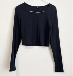 GU ブラック リブクロップド長袖Tシャツ M