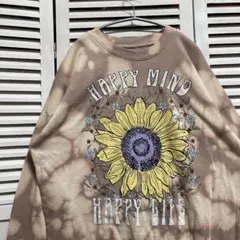 フラワー スウェット 古着 ハッピーライフ ひまわり 花 タイダイ
