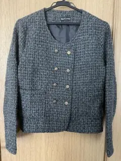 ツイードカーディガン　Lサイズ　ノーカラー　ダブルボタン