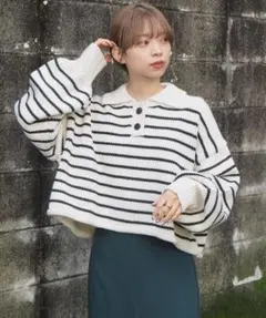 【tiptop】衿付きショートニットプルオーバー