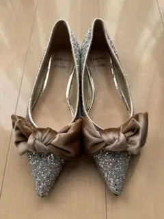 ブライダルシューズ　ベロアリボン　パンプス　ブラウン