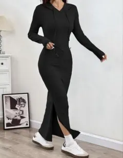 SHEIN フード付き ロングワンピース ブラック