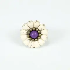 ビンテージ お花のマクラメリング ハウライト調 ボヘミアン 紫×白　アンティーク