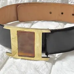 レザーベルト ゴールドバックル べっ甲　幅広