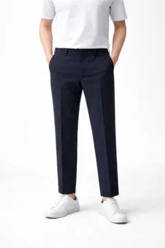 ネイビー スラックス メンズ M テーパードパンツ ビジネス カジュアル