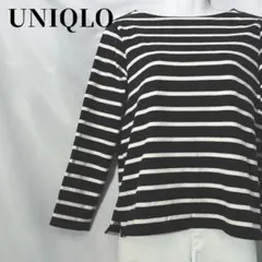UNIQLO ボートネック ボーダー長袖Tシャツ M 黒白 マリン 南仏 定番