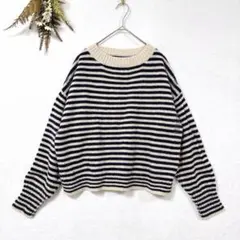 セポ ボーダー ニット セーター ウール混 厚手 ゆったり ナチュラル 長袖 Mのサムネイル