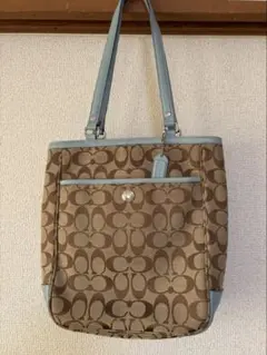 Coach ロゴ柄 ハンドバッグ ブラウン/ライトブルー