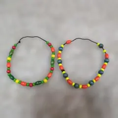 ジャンク　カラフル木製ビーズブレスレット2個セット　クラフトなどに