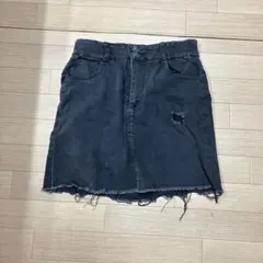 ダークグレー デニム タイトスカート フリンジ裾
