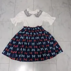 リボン柄 半袖ワンピース