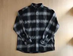 ユニクロ オンブレチェック フランネルシャツ ブラック XL