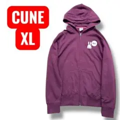 美品 CUNE フルジップパーカー XL ボルドー ワインXL 背面ビッグロゴ