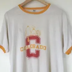 70s80sビンテージUSA製ARTEXスヌーピー水色リンガーTシャツ古着メンズ 