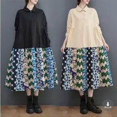 大きいサイズ レディース ロング　ワンピース　花柄　春 秋冬 新品 長袖