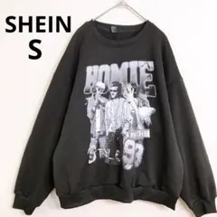 シーイン 長袖トレーナー スウェット ビッグプリント カジュアル ブラック S