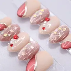 263ネイルチップSサイズ 韓国上品 マット　マグネット フレンチ ハート ラメ