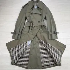 極美品✨英国製アクアスキュータム　トレンチコート玉蟲色カーキ　チェックLサイズ