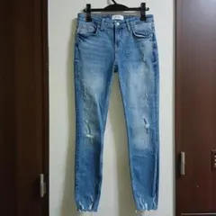 ZARA　ライトブルー ダメージ加工 スキニーデニム　サイズL　ストレッチ