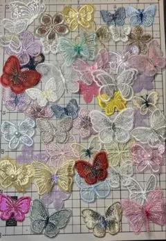 M025 蝶々＋お花モチーフ　刺繍モチーフ　現物写真約2.5cm~6cm 45枚