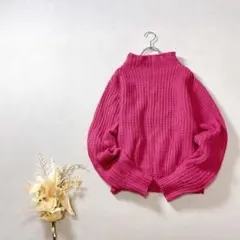 レディース ハイネック ニット長袖 セーター ピンク シンプル 無地 kc679