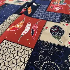 【未使用】和柄 布 パッチワーク風／リメイク素材　風呂敷　大判　果物　野菜