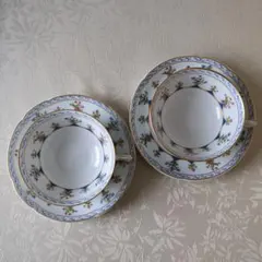 美品 オールドノリタケ マルキ印 コバルト金盛 トリオセット カップ