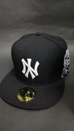 New Era夜光ジーザス刺繍カスタムNYヤンキースキャップブラック1/2