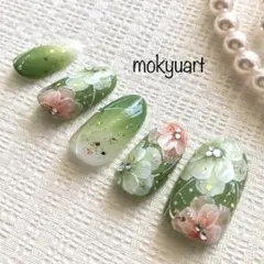 mokyuart75＊ 和装　ネイルチップ　成人式　色打掛　振袖　和風ネイル　緑