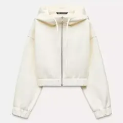 ZARA フード付き クロップドパーカー Lサイズ ホワイト