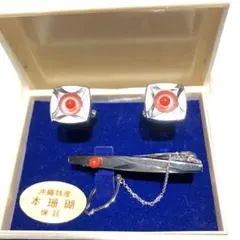 本珊瑚ネクタイピン カフスボタン セット