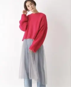 【新品タグ付き】LEPSIM レイヤードチュールキャミワンピース グレー
