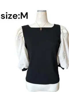 パフスリーブTシャツ M 黒・白