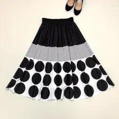 205 ZERO ボーダー ポルカドット 切替フレアスカート M-L