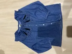 プティマイン　スヌーピー　デニム　シャツ　ブラウス　えり　ラッフル　100