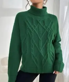 値下げ　SHEIN ケーブルニット　グリーン　Lサイズ