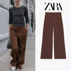 3 ZARA ワイドレッグ ダーツ入りパンツ XS