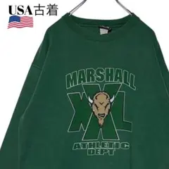 90sヴィンテージUSA古着カレッジスウェット 緑 M マーシャル大学トレーナー
