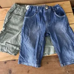 デニムブルー・カーキ ハーフパンツ セット