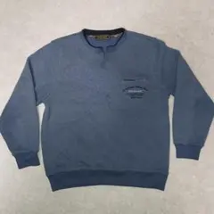 00s DUNLOP 裏起毛 スウェット ヘンリーネック 刺繍ロゴ Y2K M