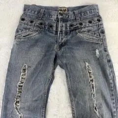Y2K 00's フレアデニム ダメージ加工 グランジ ブーツカット L