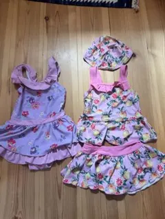 ブランシェス Branshes 花柄水着セット（紫・ピンク）100cm