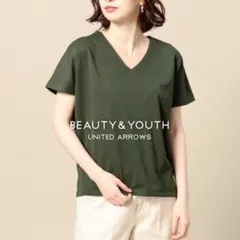 BEAUTY&YOUTH ポンチVネックドルマン カットソー 半袖 カーキ Ｆ