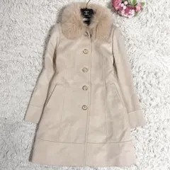 【美品】ロングコート 毛皮 フォックスファー ピンクベージュ サイズL